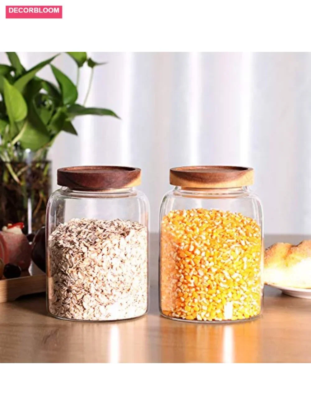 Glass Storage Jars with Airtight Wooden Lids, Set of 2 42oz Coffee Container,